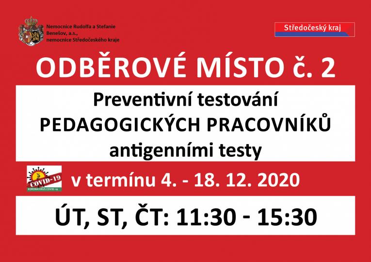 Odběrové místo - pedagogičtí pracovníci